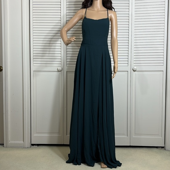 NWT Lulu's Dreamy Romance Forest Green Backless Maxi Dress Large - Picture 3 of 14
